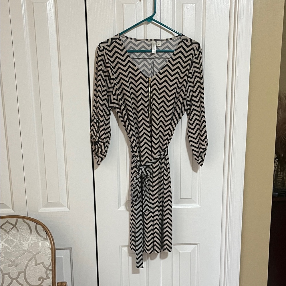 Chevron Patterned Black and White Dress